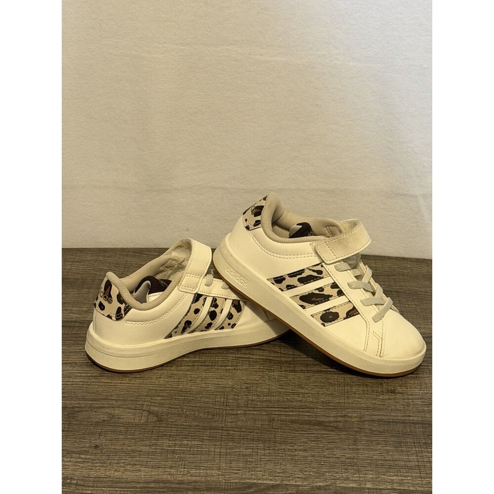 adidas Grand Court Unisex Kids Sneakers US 11.5 White Animal Print Hook & Loop
